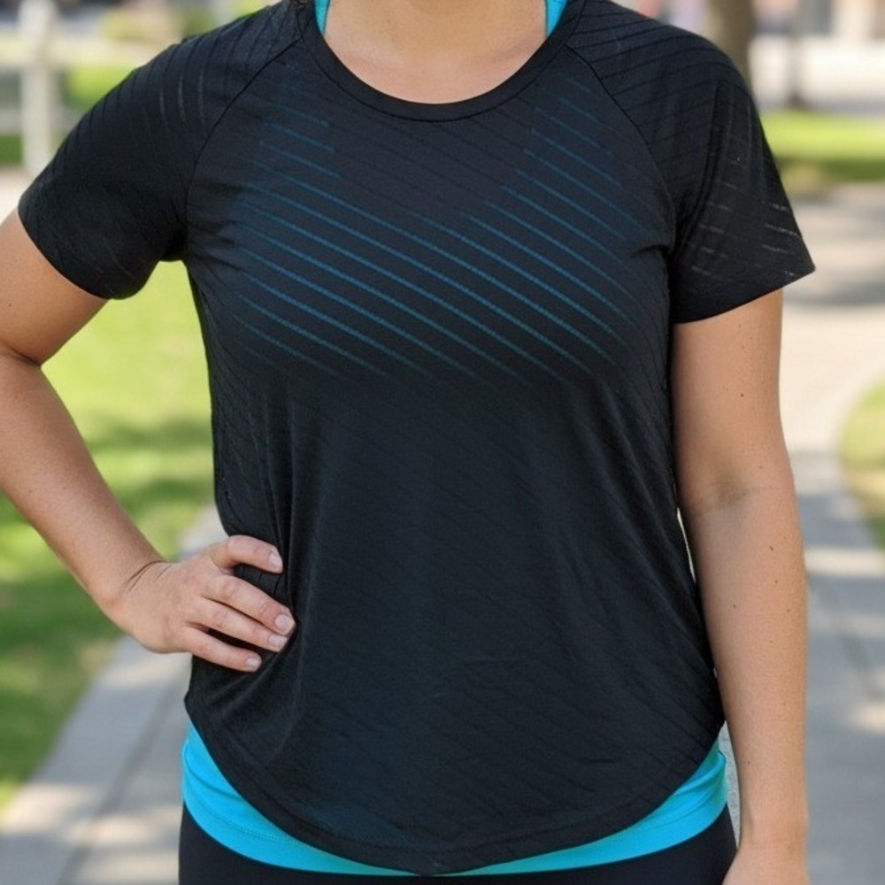 Adidas Women Black Short Sleeve Athletic See Through Performance T Shirt Size S